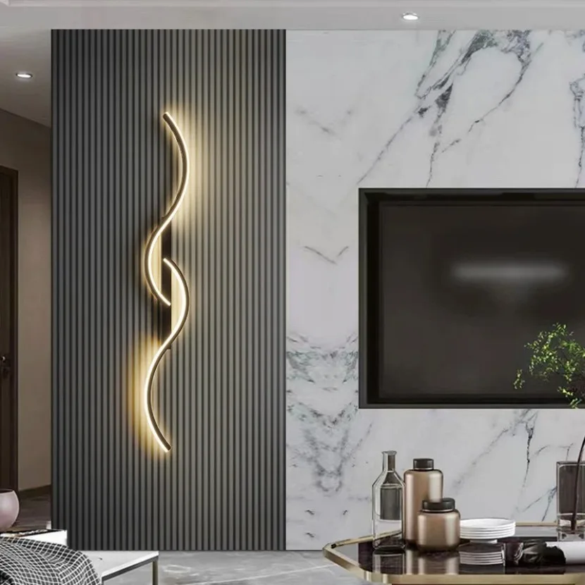 Tira longa conduziu a lâmpada de parede moderna controle remoto escurecimento sala estar decoração lâmpada parede fundo quarto cabeceira casa iluminação led 3