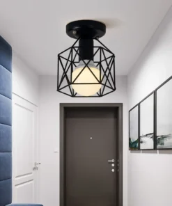 Luz de teto e27 ferro lâmpada corpo luzes de iluminação interior para corredor quarto vintage teto gaiola de metal luzes de fixação 110-240v 2