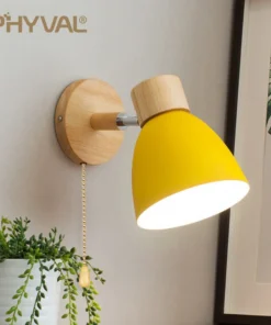 Nordic de madeira lâmpada parede com interruptor moderna arandela para o quarto sala estar iluminação casa macaroon 6 cores cabeça direção e27 6