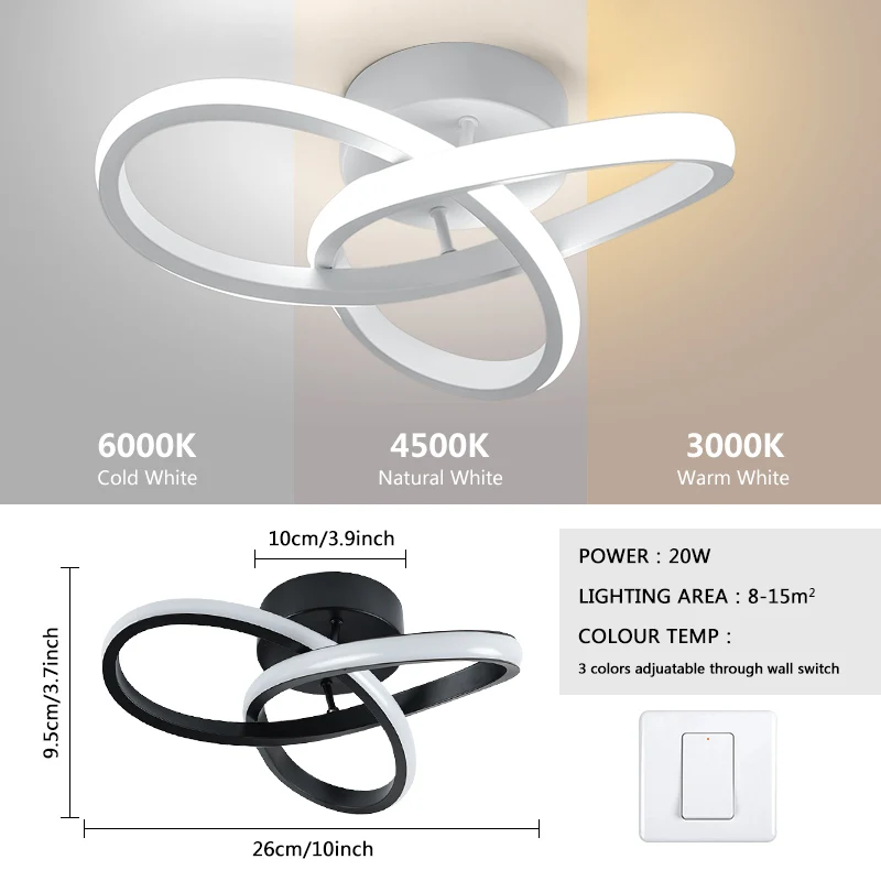 Casa led lustre de três cores lâmpada estilo moderno lâmpada do teto quarto instalação superfície luz 220v sala jantar lâmpada 2