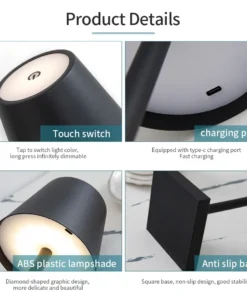 Lâmpada de mesa led usb recarregável lâmpada de mesa toque sem fio 3 cores desktop luz da noite barra restaurante criativo luz ambiente decoração 4