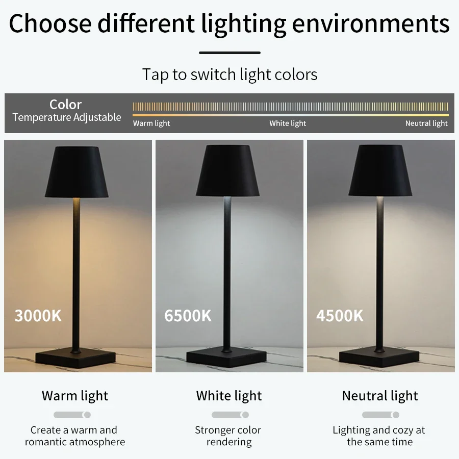Lâmpada de mesa led usb recarregável lâmpada de mesa toque sem fio 3 cores desktop luz da noite barra restaurante criativo luz ambiente decoração 3