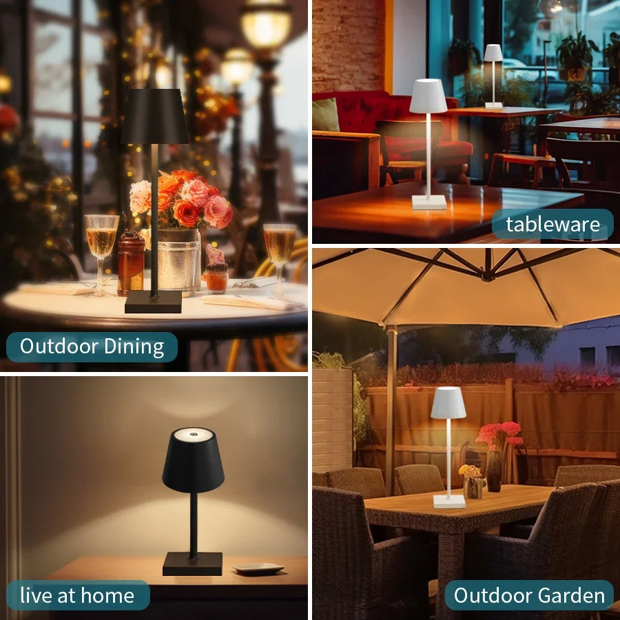 Lâmpada de mesa led usb recarregável lâmpada de mesa toque sem fio 3 cores desktop luz da noite barra restaurante criativo luz ambiente decoração 6