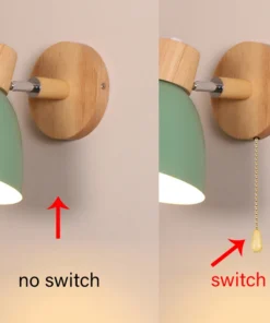Nordic de madeira lâmpada parede com interruptor moderna arandela para o quarto sala estar iluminação casa macaroon 6 cores cabeça direção e27 3