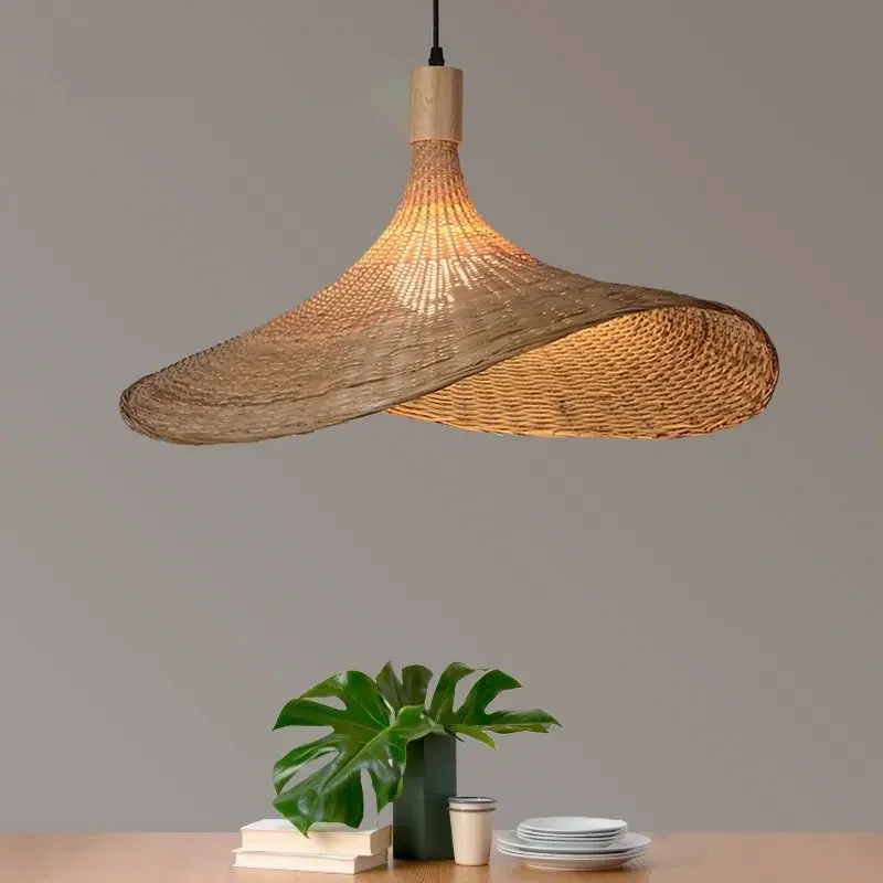 Mão de malha estilo chinês tecelagem lâmpadas penduradas 18/19/30cm bambu luminária restaurante decoração casa luminárias 4