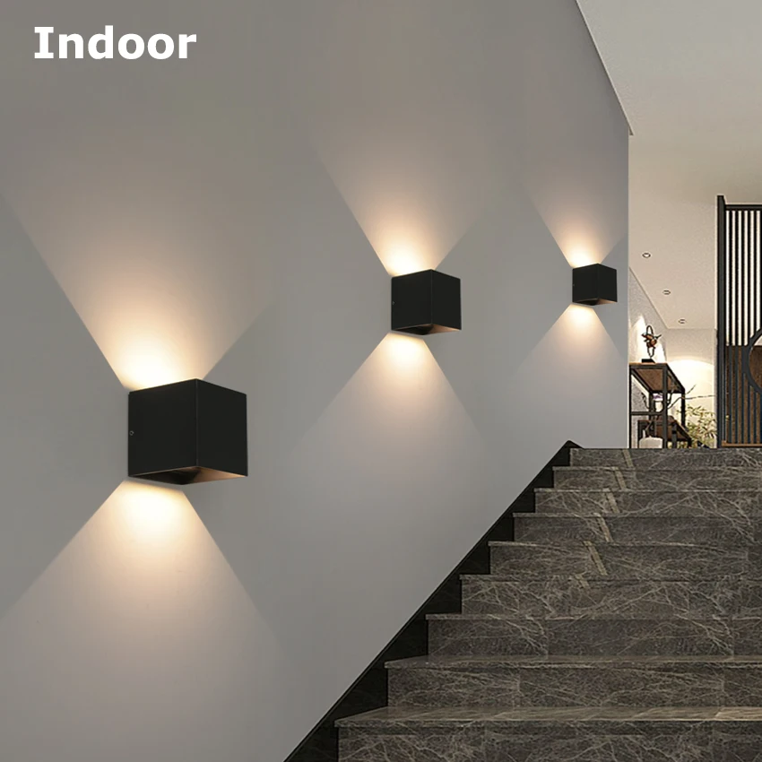 Lâmpada de parede led à prova d'água, 6w/12w, preto/branco/cinza, para decoração interna e externa, iluminação de parede de alumínio, ac 110v 220v 2