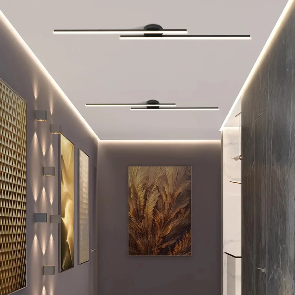Longo alumínio led luz de teto moderno design criativo lâmpada do teto luminária interior corredor varanda escritório lustre 3