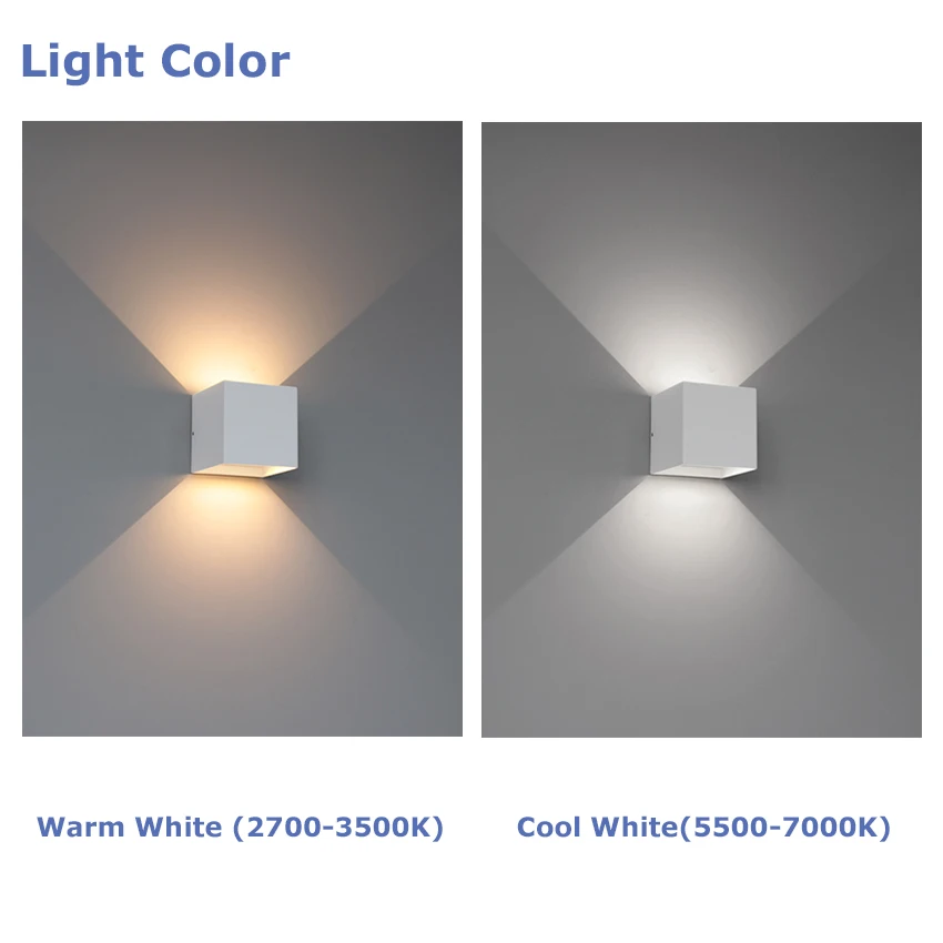 Lâmpada de parede led à prova d'água, 6w/12w, preto/branco/cinza, para decoração interna e externa, iluminação de parede de alumínio, ac 110v 220v 6