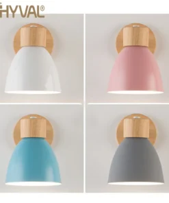 Nordic de madeira lâmpada parede com interruptor moderna arandela para o quarto sala estar iluminação casa macaroon 6 cores cabeça direção e27 4