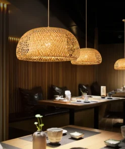 Mão de malha estilo chinês tecelagem lâmpadas penduradas 18/19/30cm bambu luminária restaurante decoração casa luminárias 3