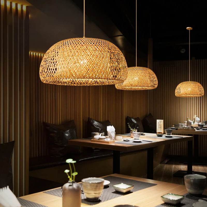 Mão de malha estilo chinês tecelagem lâmpadas penduradas 18/19/30cm bambu luminária restaurante decoração casa luminárias 3