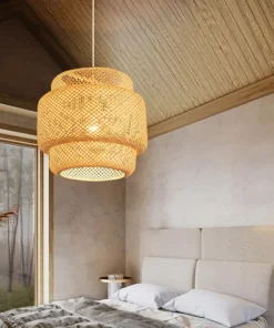 Mão de malha estilo chinês tecelagem lâmpadas penduradas 18/19/30cm bambu luminária restaurante decoração casa luminárias 2