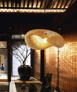 Mão de malha estilo chinês tecelagem lâmpadas penduradas 18/19/30cm bambu luminária restaurante decoração casa luminárias 6