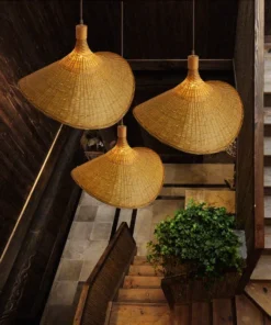 Mão de malha estilo chinês tecelagem lâmpadas penduradas 18/19/30cm bambu luminária restaurante decoração casa luminárias 5