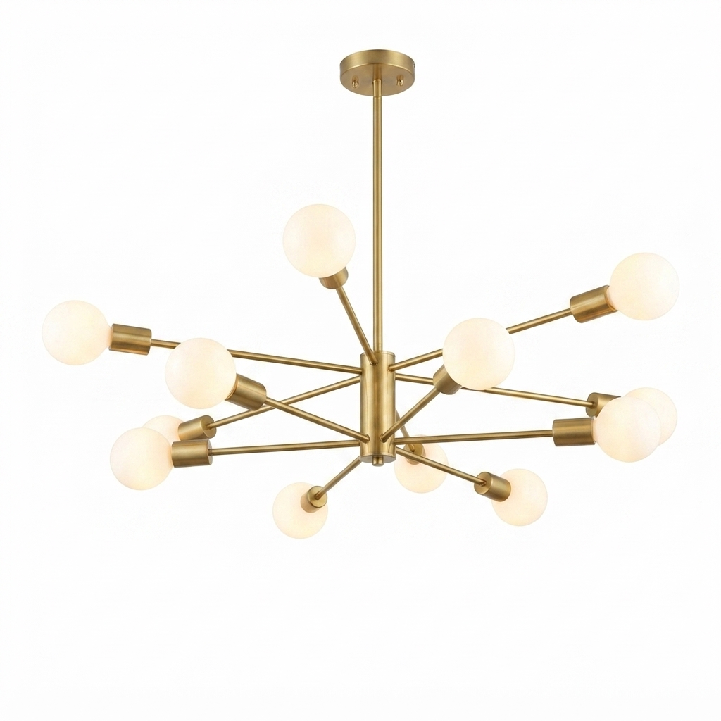 Lustre Nórdico Moderno Dourado 6 Lâmpadas – Iluminação Elegante para Sala e Quarto | Metal Center Brasil