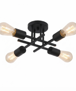 Lustre Sputnik Moderno Preto 4 Lâmpadas – Design Industrial para Sala e Quarto | Metal Center Brasil