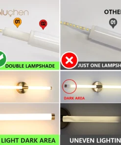 Projetado lâmpada de parede led 400 550mm arandelas de luz de parede abajur duplo para cima para baixo luminária de parede do banheiro imagem dourada luz 6