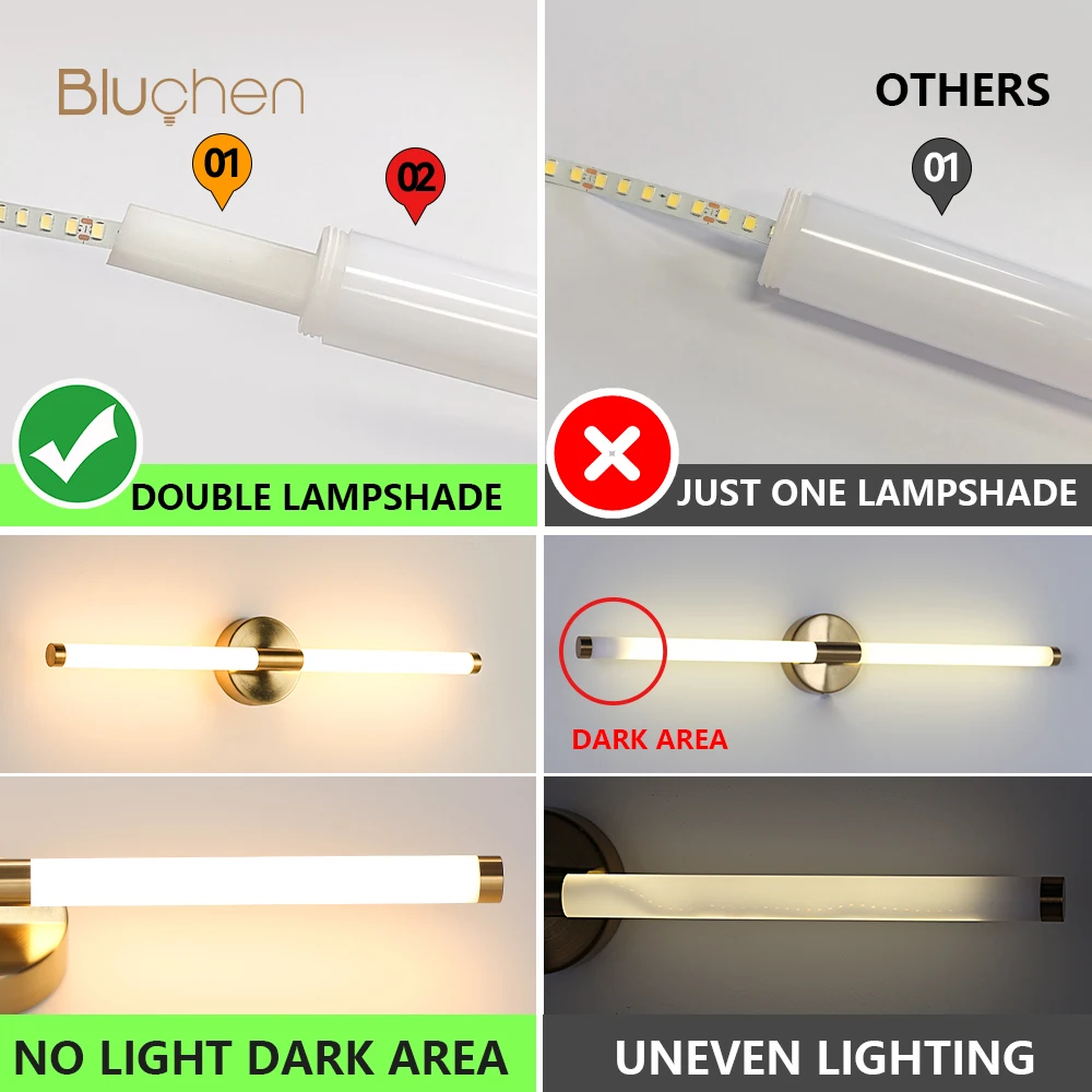Projetado lâmpada de parede led 400 550mm arandelas de luz de parede abajur duplo para cima para baixo luminária de parede do banheiro imagem dourada luz 6