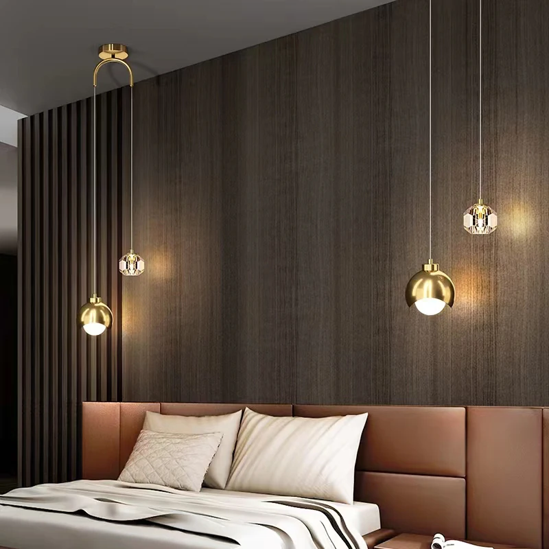 Moderno simples pingente de cristal luz luxo quarto cabeceira pendurado lâmpada nordic minimalista longa linha sala estar decoração casa 2