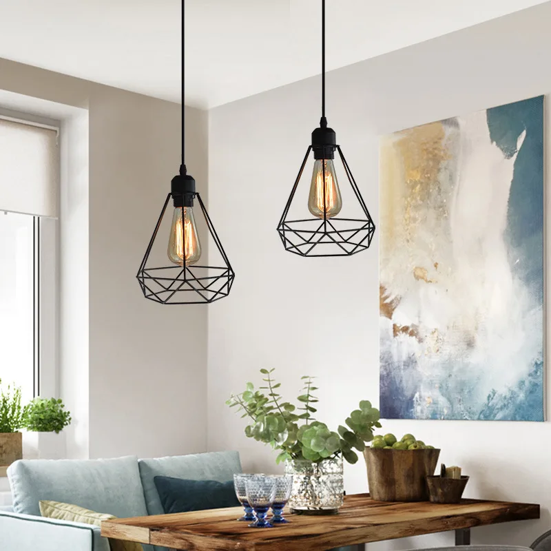 Luminária pendente vintage com estrutura de ferro, iluminação de teto, pintura, restaurante, casa de chá, lustre interno, metal forjado, moderno, luzes pendentes 3