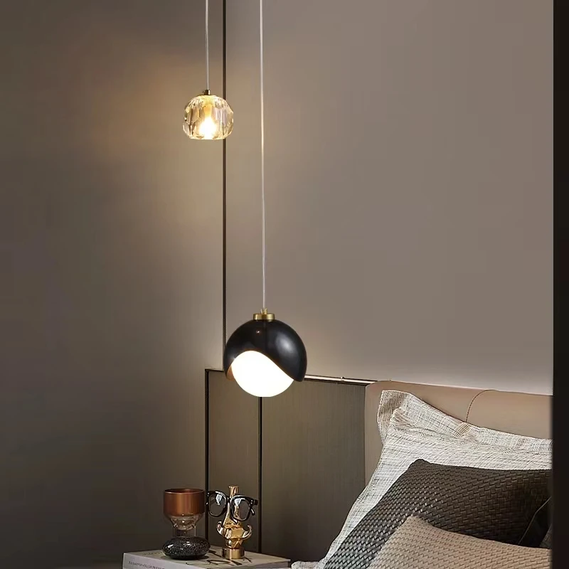 Moderno simples pingente de cristal luz luxo quarto cabeceira pendurado lâmpada nordic minimalista longa linha sala estar decoração casa 4