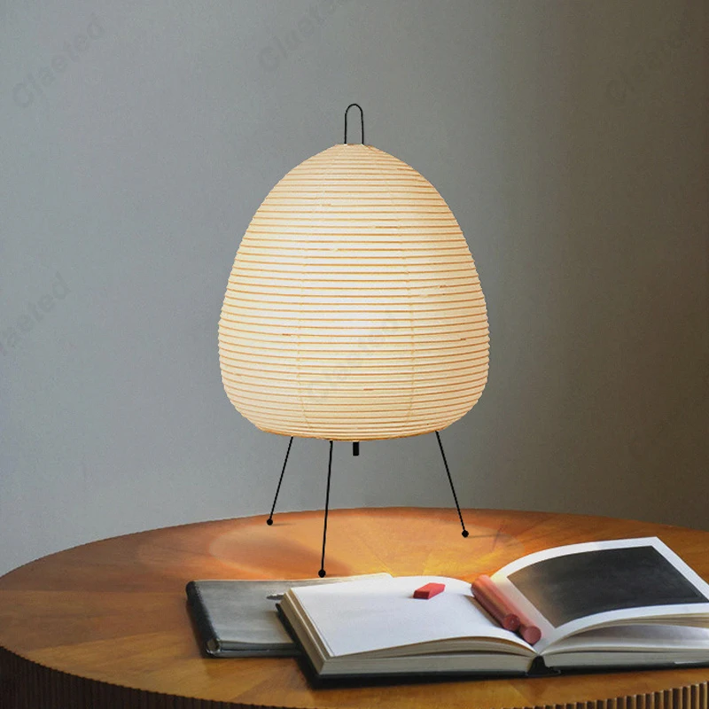 Luminária de Mesa de Papel com Design Japonês, Luminária de Papel de Arroz em Tripé, Luminária de Estilo Japonês, Luminária de Mesa LED para Quarto 3