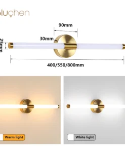 Projetado lâmpada de parede led 400 550mm arandelas de luz de parede abajur duplo para cima para baixo luminária de parede do banheiro imagem dourada luz 4