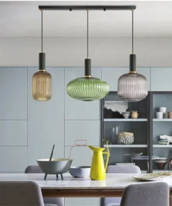 Luminária pendente de vidro colorida para restaurante retrô, lâmpada criativa para sala de estar, lâmpada simples para cabeceira, iluminação suspensa LED E27 3
