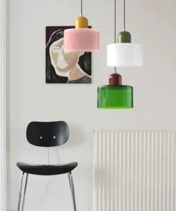 Lustre Vintage de Vidro Manchado Pequeno para Quarto e Sala de Jantar, Luminária Decorativa E27 nas Cores Rosa, Laranja, Verde e Branco 5
