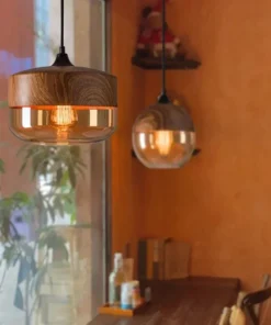 Nordic led luzes pingente de vidro luminárias moderno criativo madeira arte quarto jantar sala estar luz cor madeira pendurado lâmpadas 2