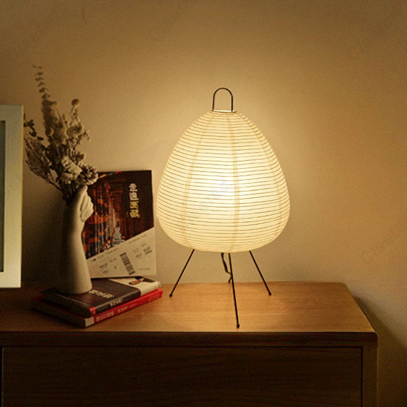 Luminária de Mesa de Papel com Design Japonês, Luminária de Papel de Arroz em Tripé, Luminária de Estilo Japonês, Luminária de Mesa LED para Quarto 2