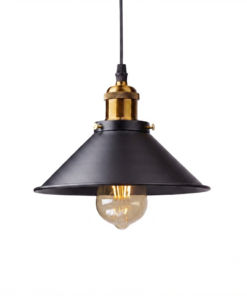 Luminária Pendente Vintage Loft Industrial – Lustre Retrô em Metal Preto com Detalhes Dourados para Cozinha, Sala e Decoração