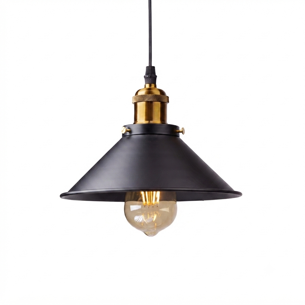 Luminária Pendente Vintage Loft Industrial – Lustre Retrô em Metal Preto com Detalhes Dourados para Cozinha, Sala e Decoração
