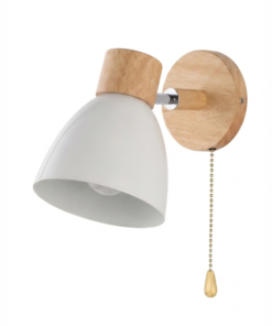 Arandela Nórdica de Madeira E27 com Interruptor – Luminária de Parede Ajustável para Quarto e Sala