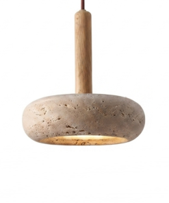Luminária Pendente Wabi Circular em Pedra – Design Japandi Minimalista para Sala, Quarto, Restaurante e Decoração Sofisticada