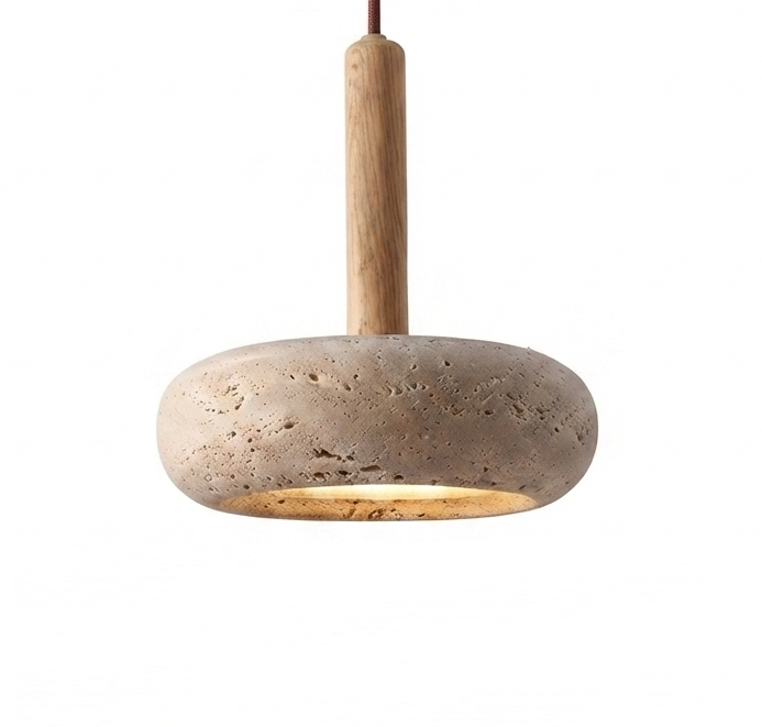 Luminária Pendente Wabi Circular em Pedra – Design Japandi Minimalista para Sala, Quarto, Restaurante e Decoração Sofisticada