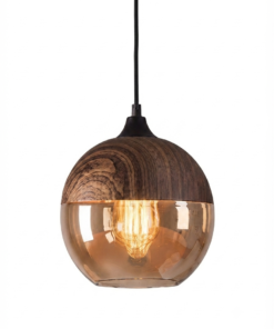 Lustre Pendente Nórdico em Madeira e Vidro Fumê – Design Escandinavo para Sala de Jantar, Cozinha, Quarto e Ambientes Modernos